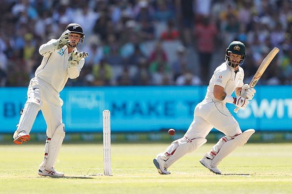 Australia's Matthew Wade flicks one off the legs